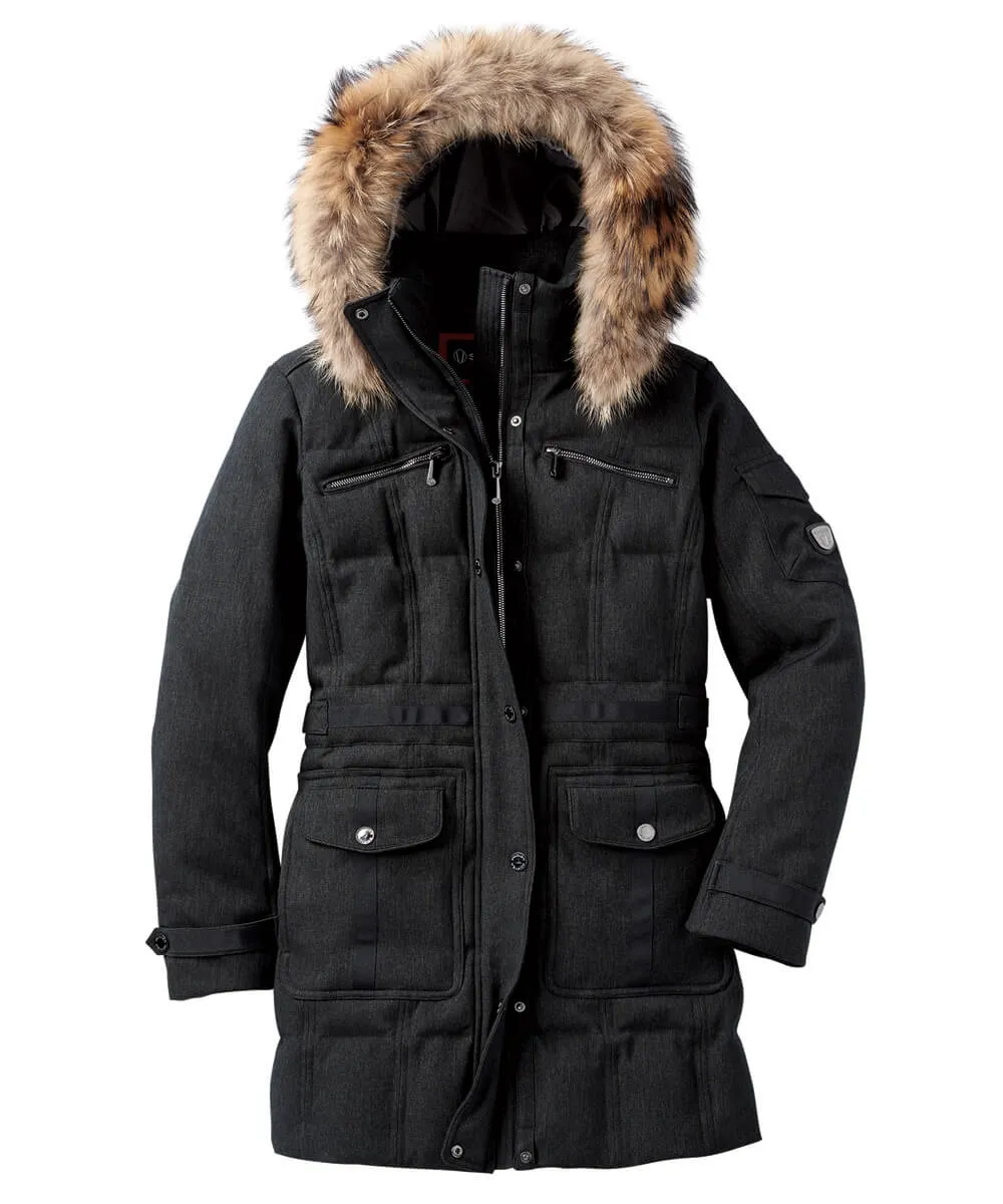 Women's Tanya Quilted 3/4 Coat With Removable Fur Ruff